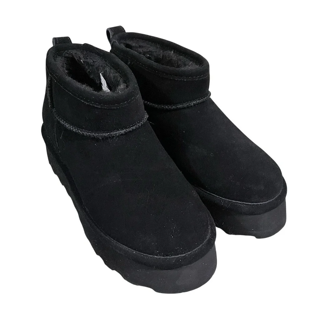 BearPaw 6 Retro Super Shorty Black Pull On‎ Platform Ankle Bootie Winter Slipper